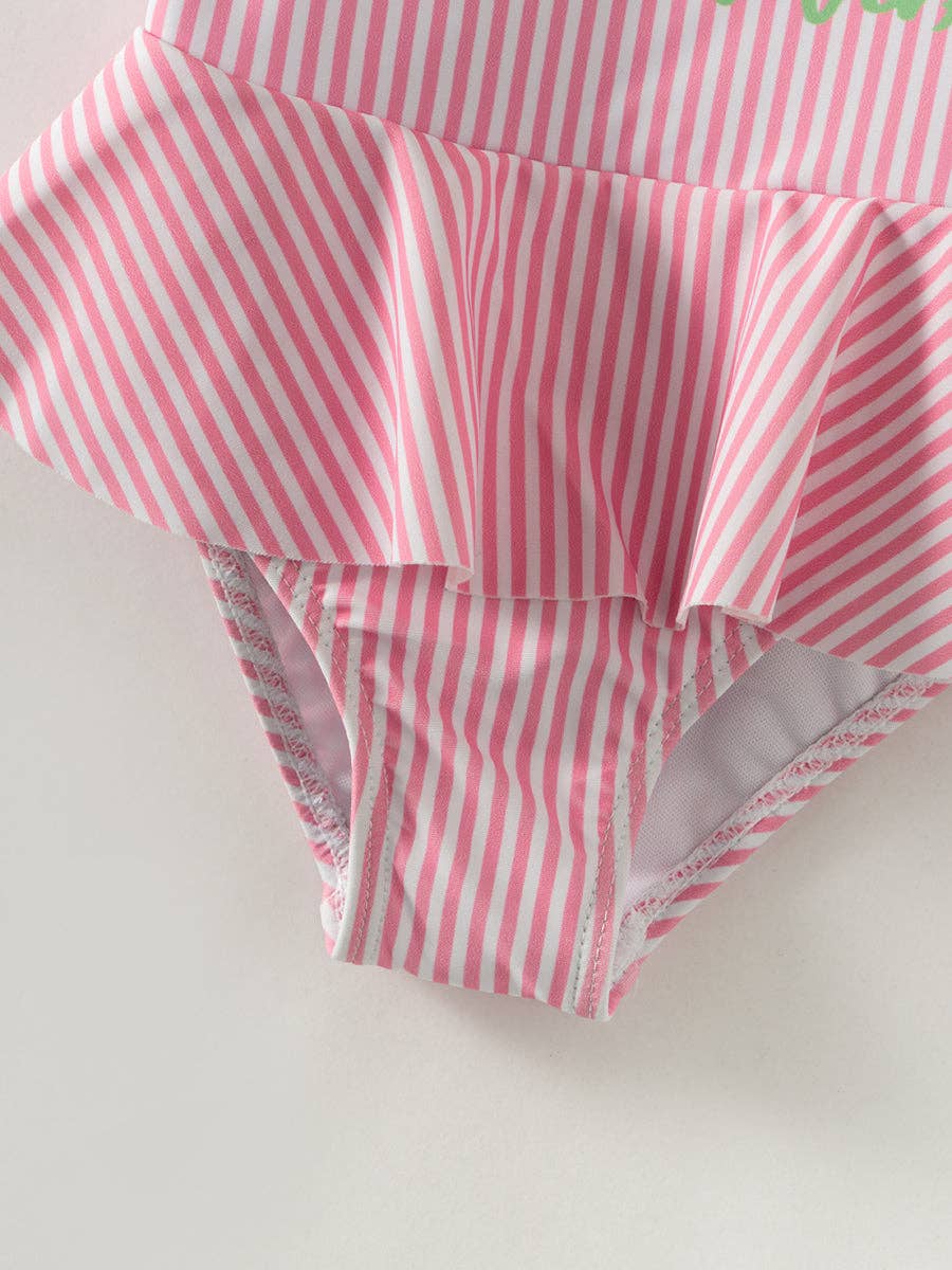 Pink Stripe Watermelon Ruffle Girl’s One Piece Swimsuit
