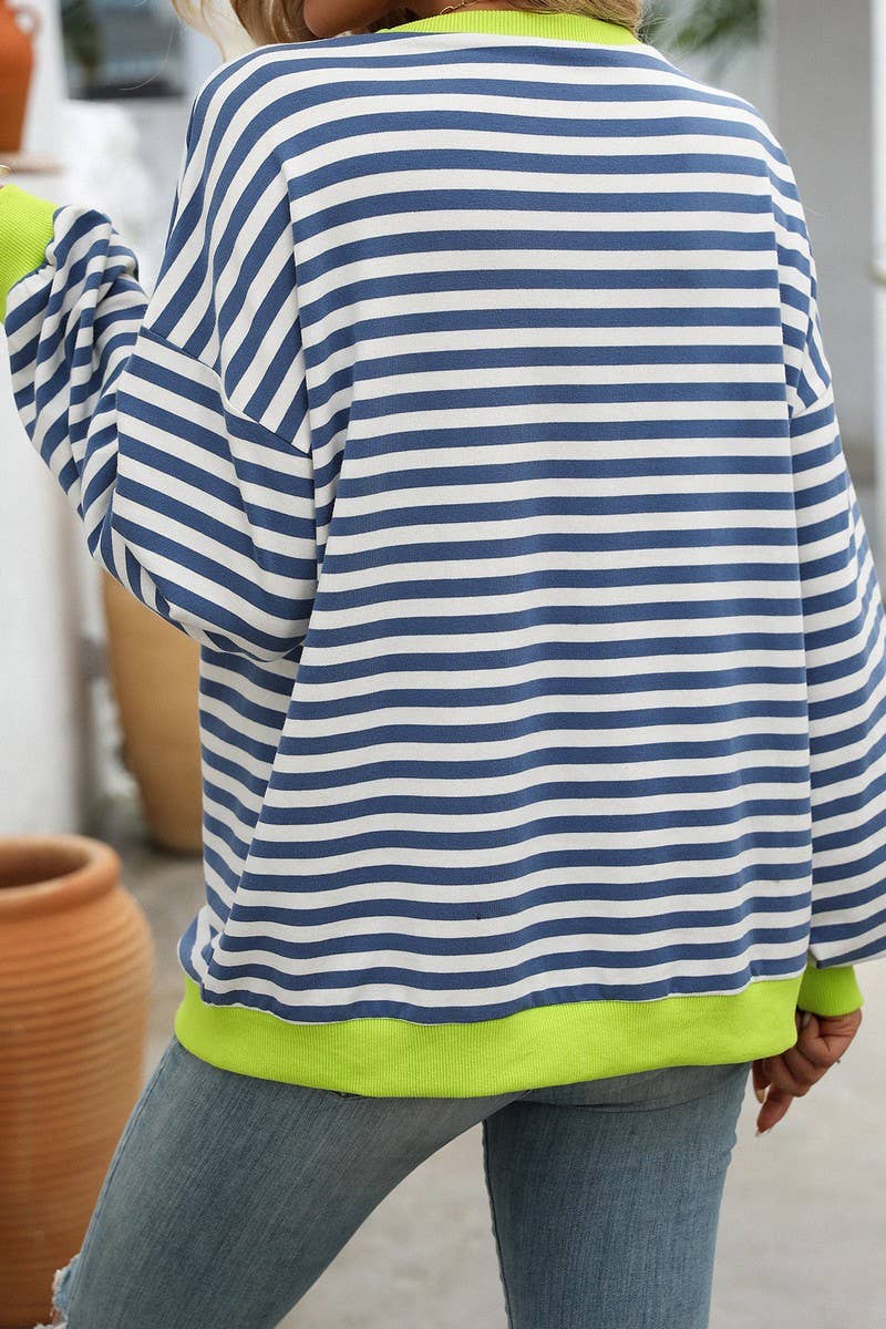 Colorful Striped Crewneck in Blue and Yellow
