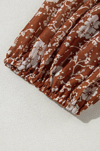 Boho Floral Ruffle V-Neck Mini Dress in Brown