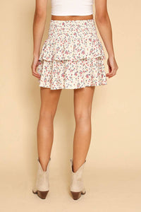 Floral Ruffle Mini Skirt in White
