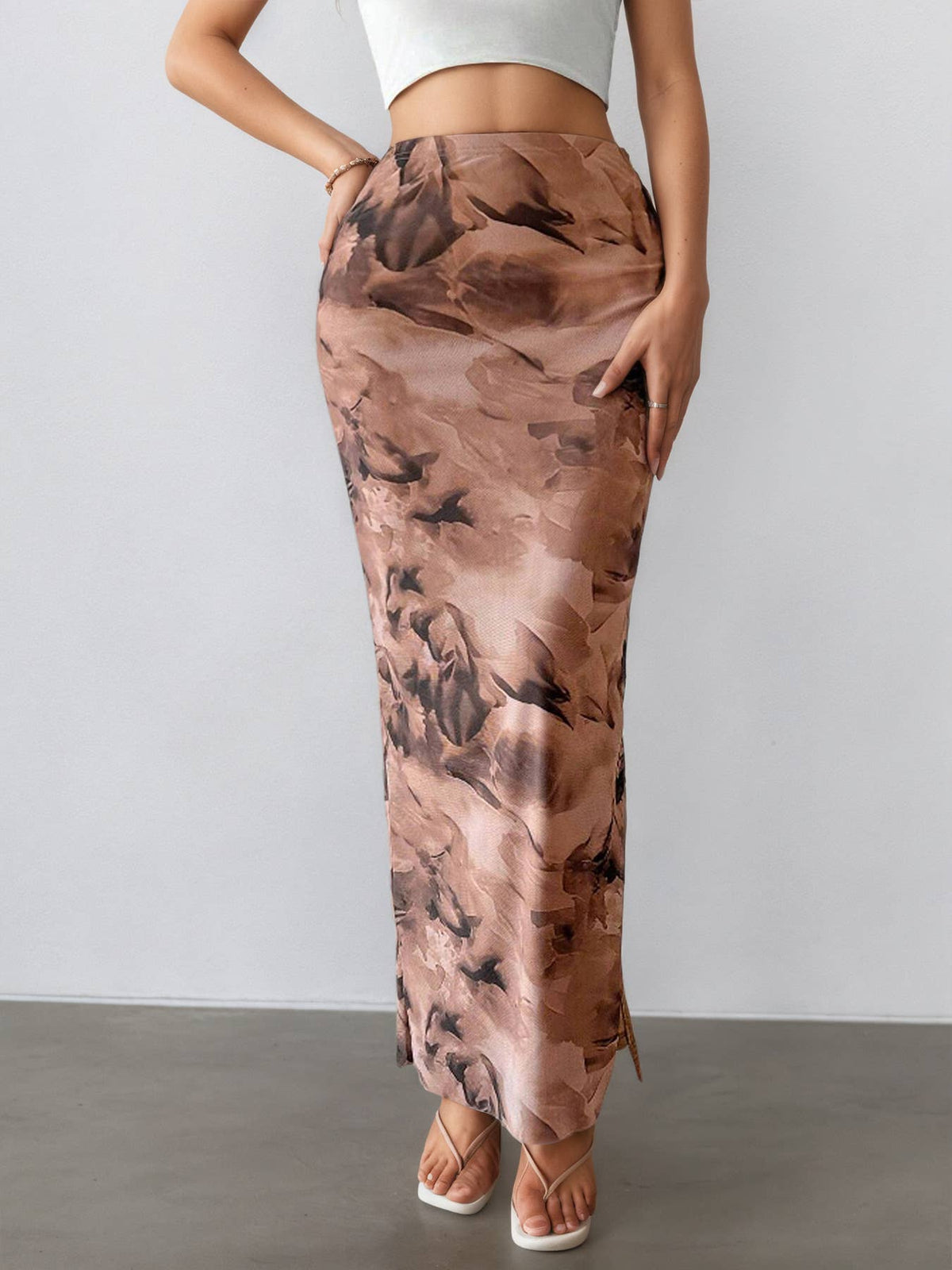Printed Maxi with Side Slit in Coffee