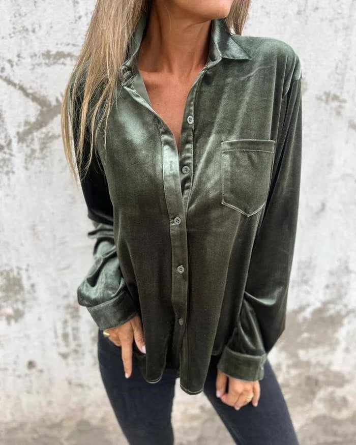 Retro Velvet Shirt in Green