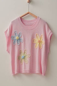 Dainty Floral Sweater Vest in Pink