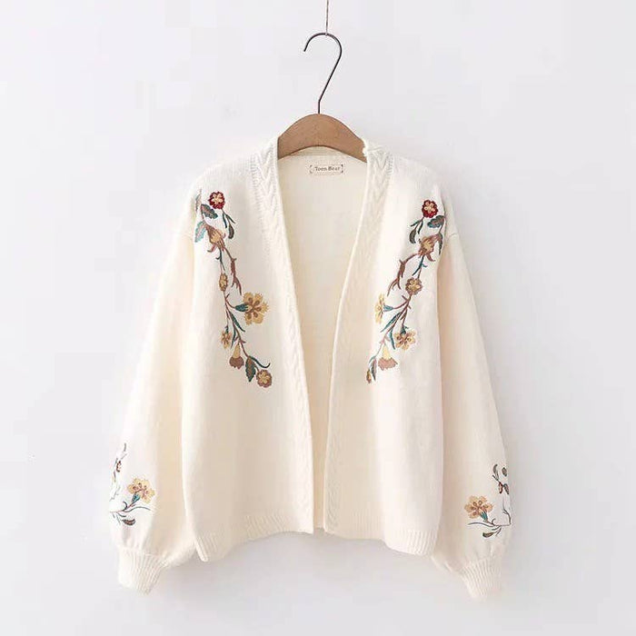 Floral Knit Cardigan in Cream