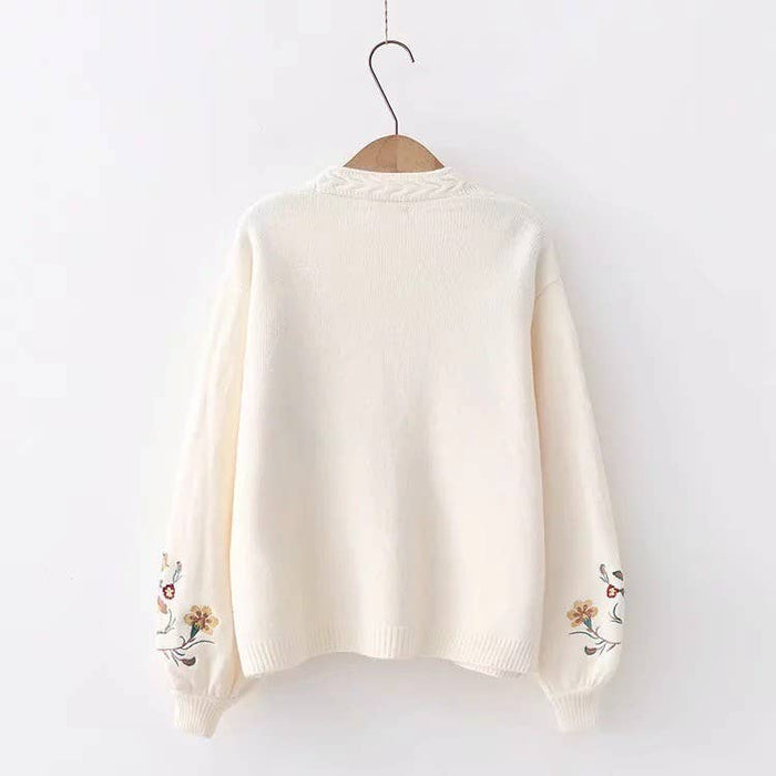 Floral Knit Cardigan in Cream
