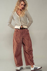 Pyramidal Striped Cardigan in Tan and Black