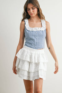 Stretch-Waist Tiered Skirt in White