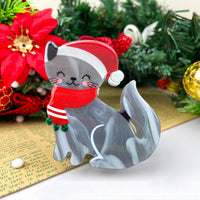 Cute Cat Christmas Hair Clip: Gray