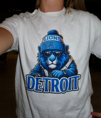 Detroit Lions Blue Beanie T-Shirt in White