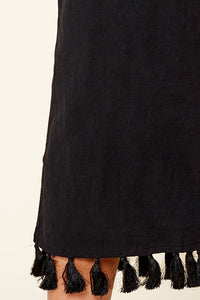 Stay Extra Tassel Trim Wide Leg Black Pants