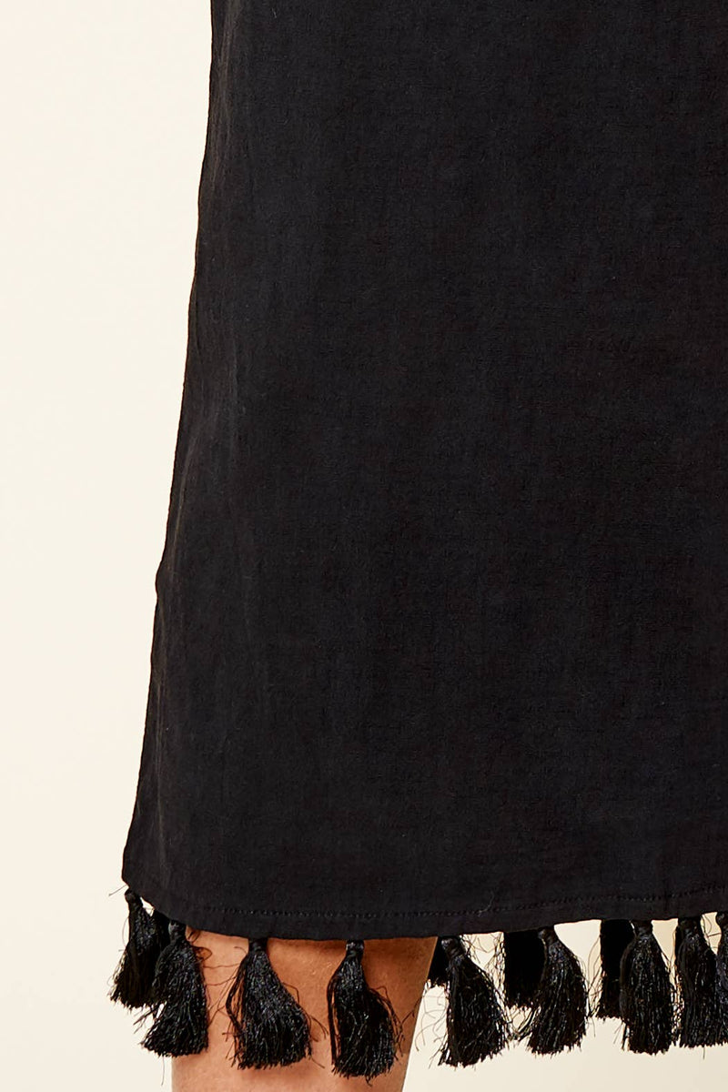 Stay Extra Tassel Trim Wide Leg Black Pants