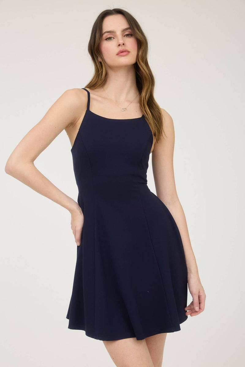 Spaghetti Strap Back Ribbon Detail Mini Dress in Ruby