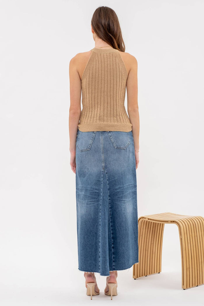 Halter Crochet Knit Tank Top in Tan