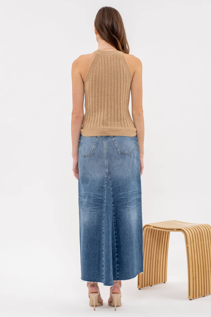 Halter Crochet Knit Tank Top in Tan