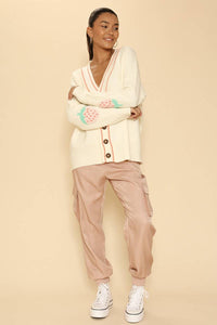 Varsity Cardigan With Strawberry Design