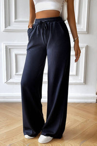 Elastic Waist Cozy Long Pants in Navy