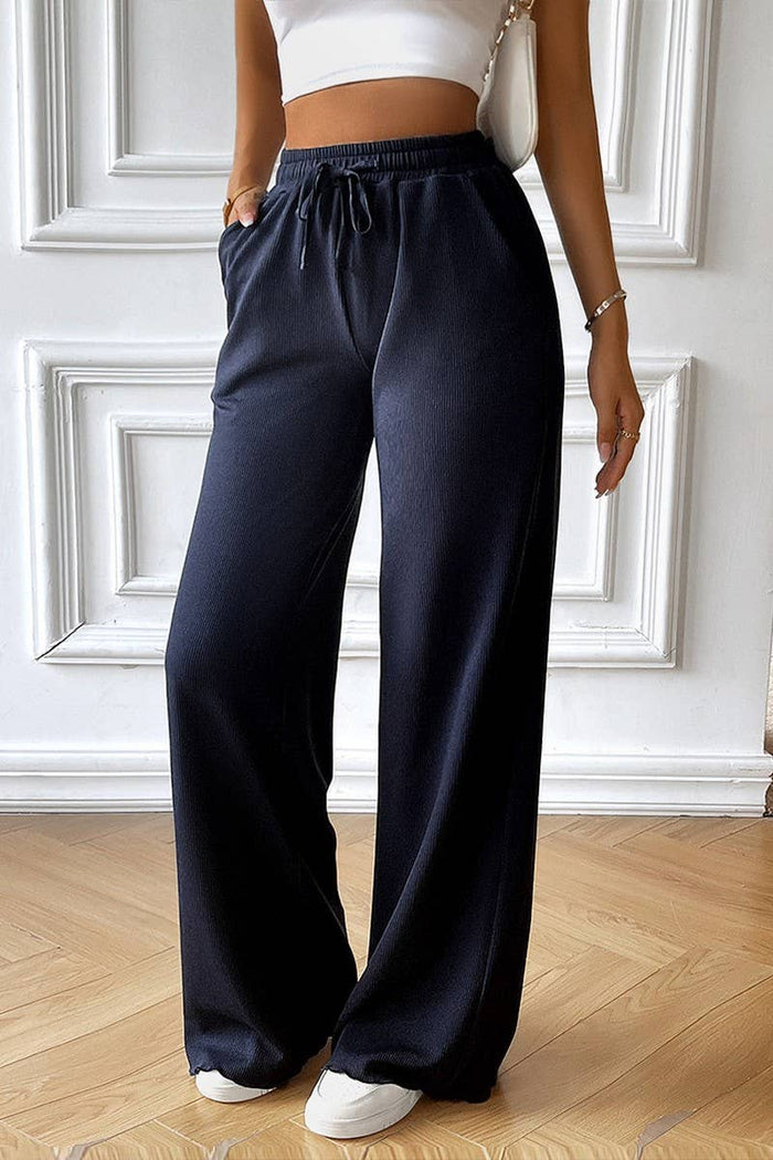Elastic Waist Cozy Long Pants in Navy