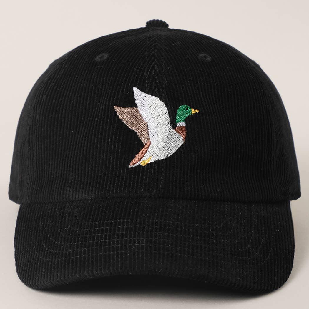 FLYING MALLARD Embroidered Corduroy Baseball Cap: MAUVE / One Size