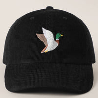 FLYING MALLARD Embroidered Corduroy Baseball Cap: MAUVE / One Size