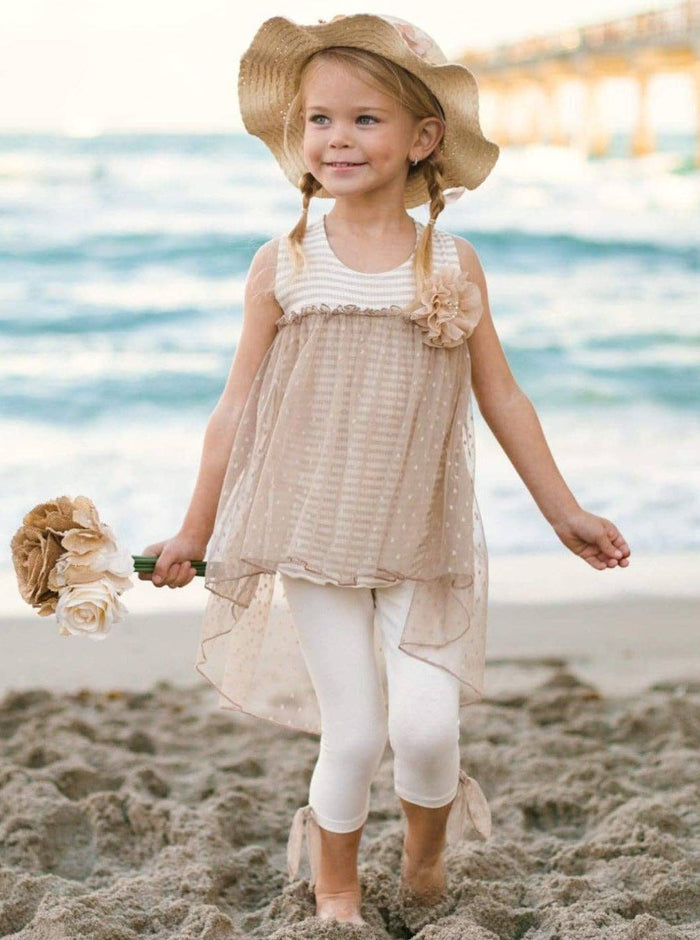 Seaside Sunset Bow Children's Legging Set in Beige