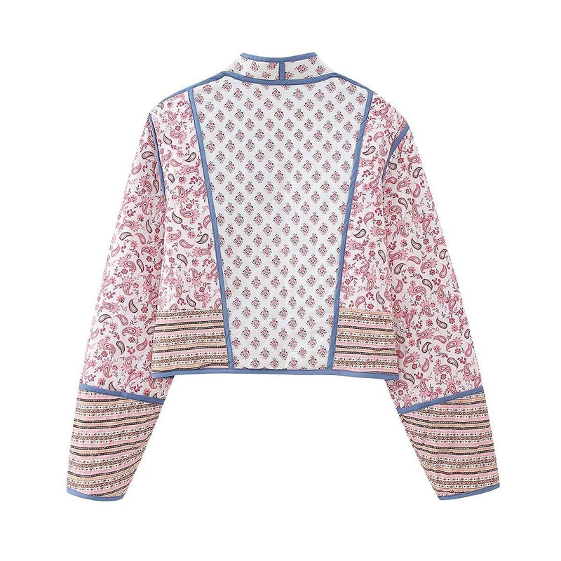 Reversible Floral Quilted Jacket in Blue and Pink