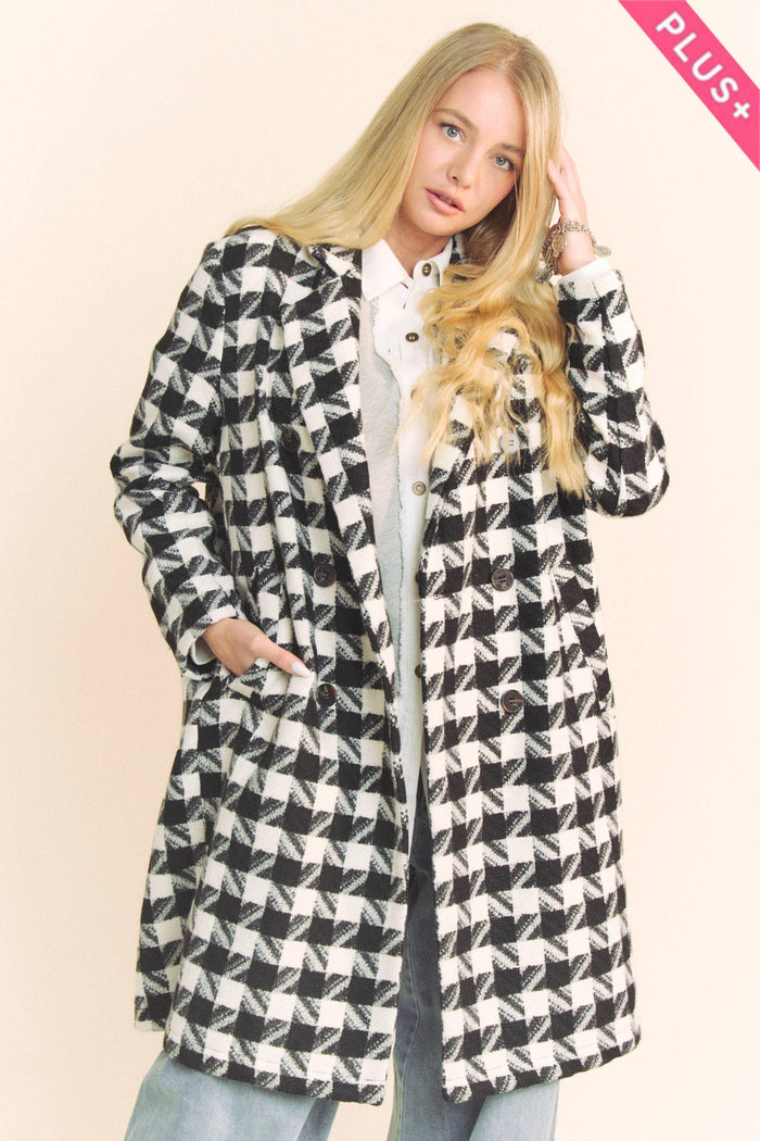 Knit Tweed Double Button Jacket in Black White