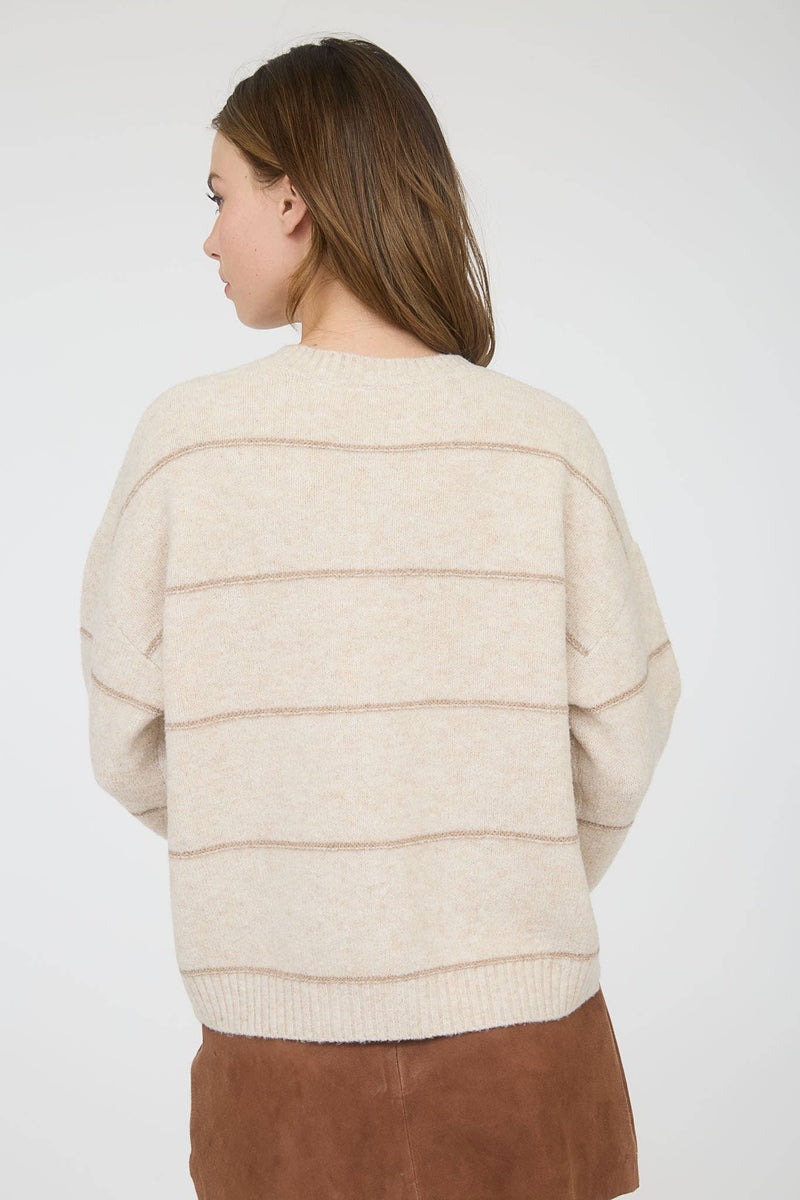 Thin Stripe Button Down Cardigan in Oatmeal