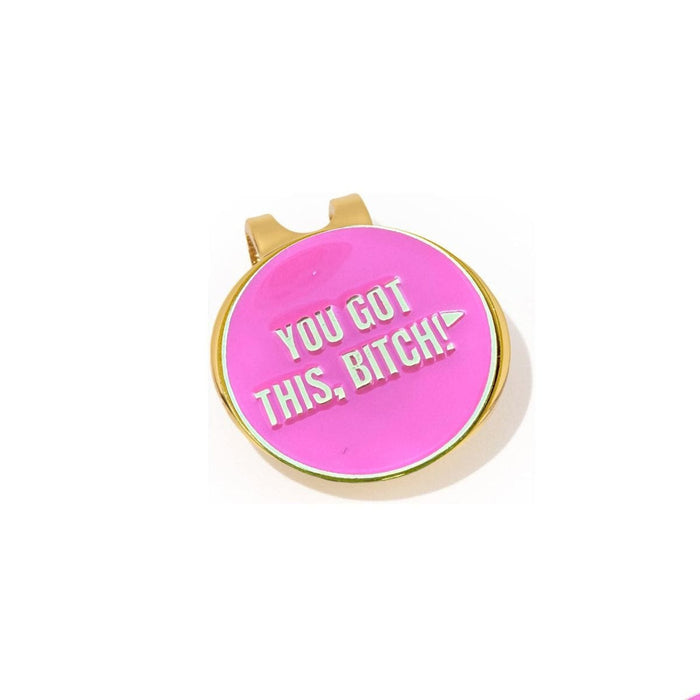 You Got This, Bitch! Women's Golf Ball Marker with Hat Clip: Gold/Pink