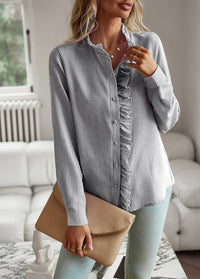 Pinstripe Ruffle Button Down in Black/White