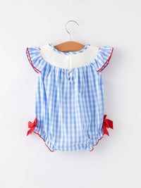 USA Embroidered Smocking Girls Romper