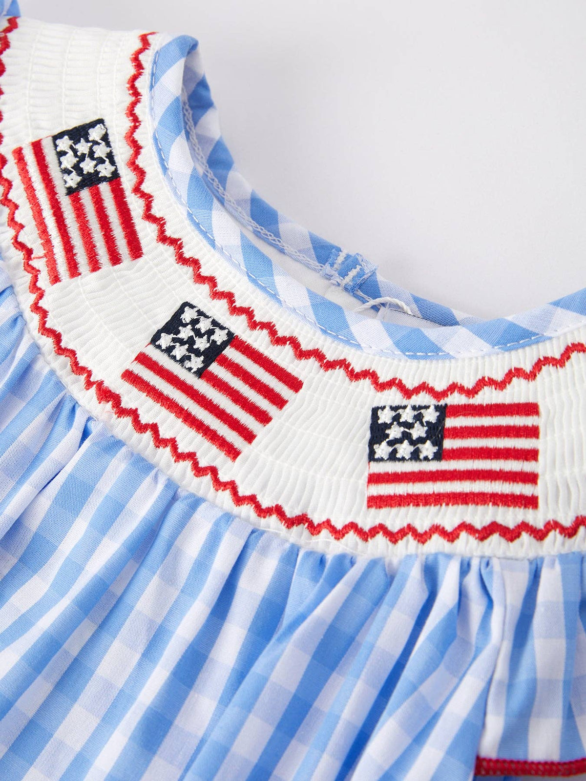 USA Embroidered Smocking Girls Romper