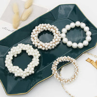 Beaded Faux Pearl Hair Tie Bracelet for Women