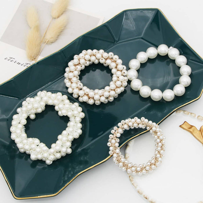 Beaded Faux Pearl Hair Tie Bracelet for Women