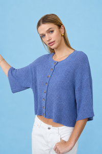 BOXY SHORT SLEEVE BUTTON DOWN KNIT CARDIGAN