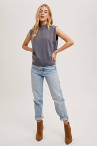 Mock Neck Knit Sleeveless Top in Grey