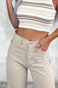 High Waist Ripped Khaki Pants