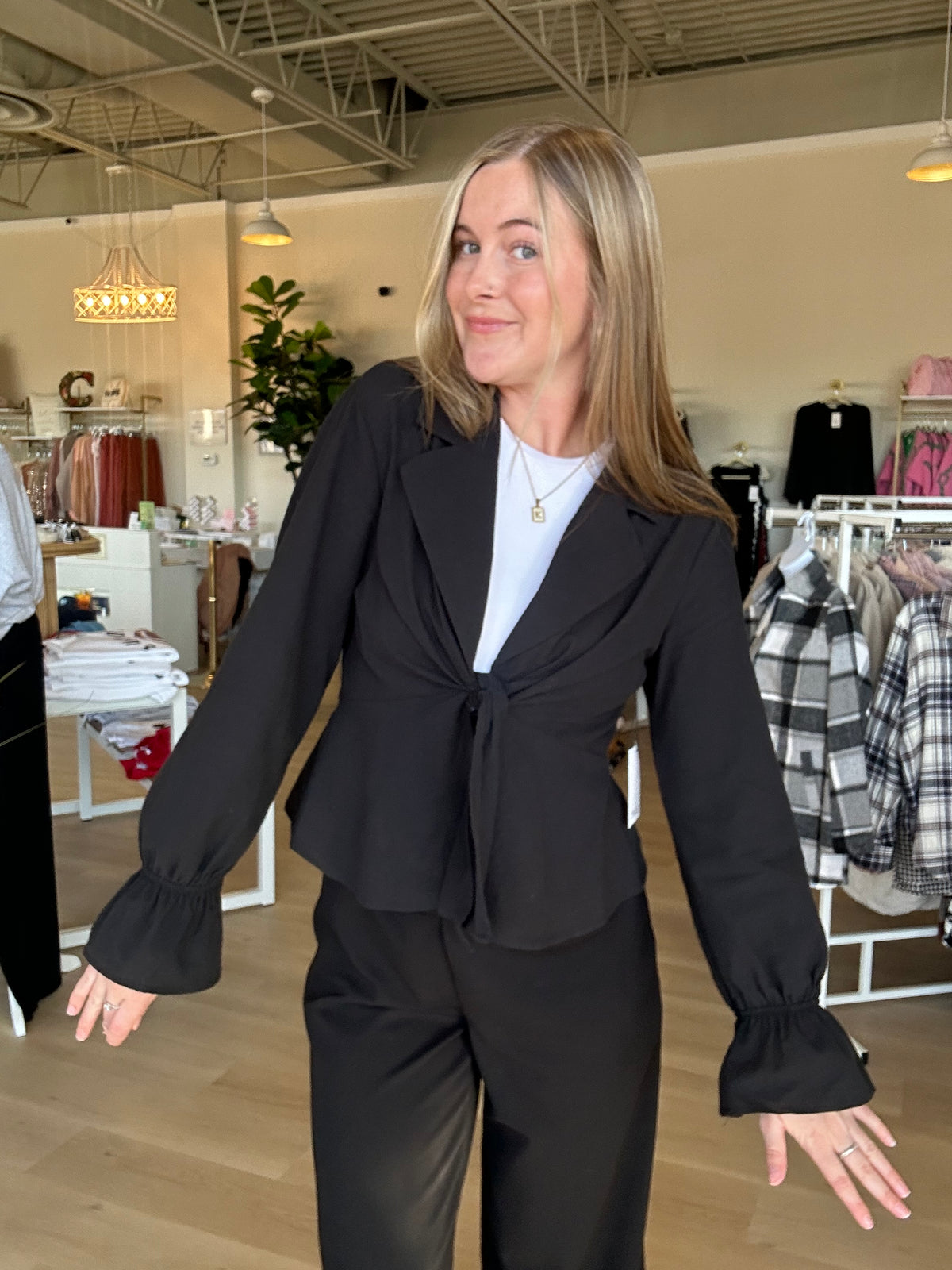 Ruffle Sleeve Peplum Jacket in Black