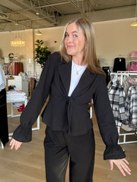Ruffle Sleeve Peplum Jacket in Black