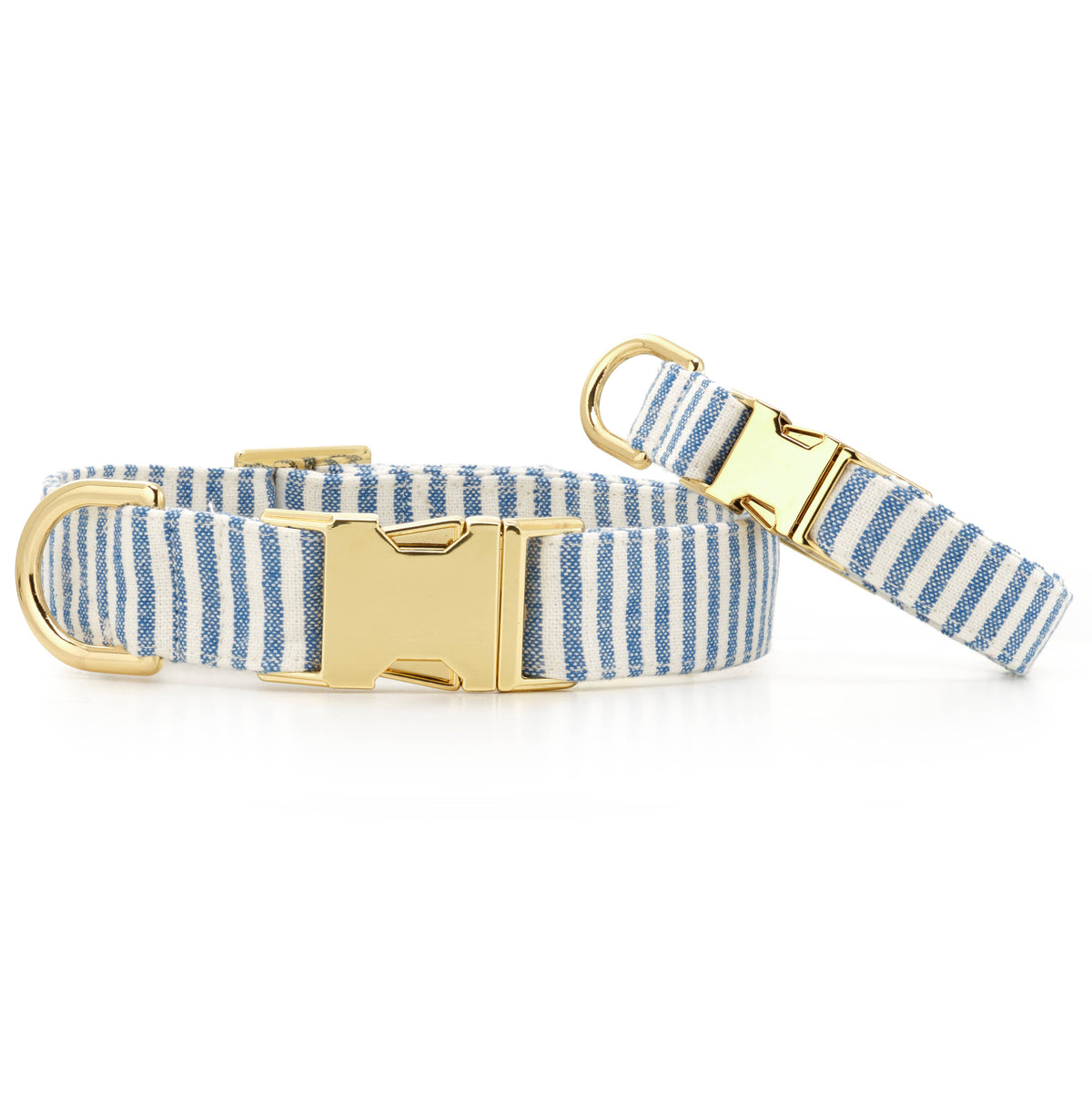 Lake Blue Stripe Spring Dog Collar: Small in Gold