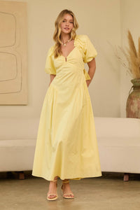 Bubble Short Sleeve Maxi Dress: Butter Yellow / S