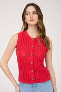 Crew Neck Button Down Sleeveless Knit Cardigan in Black