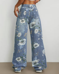 Street Style Loose Straight Floral Print Jeans