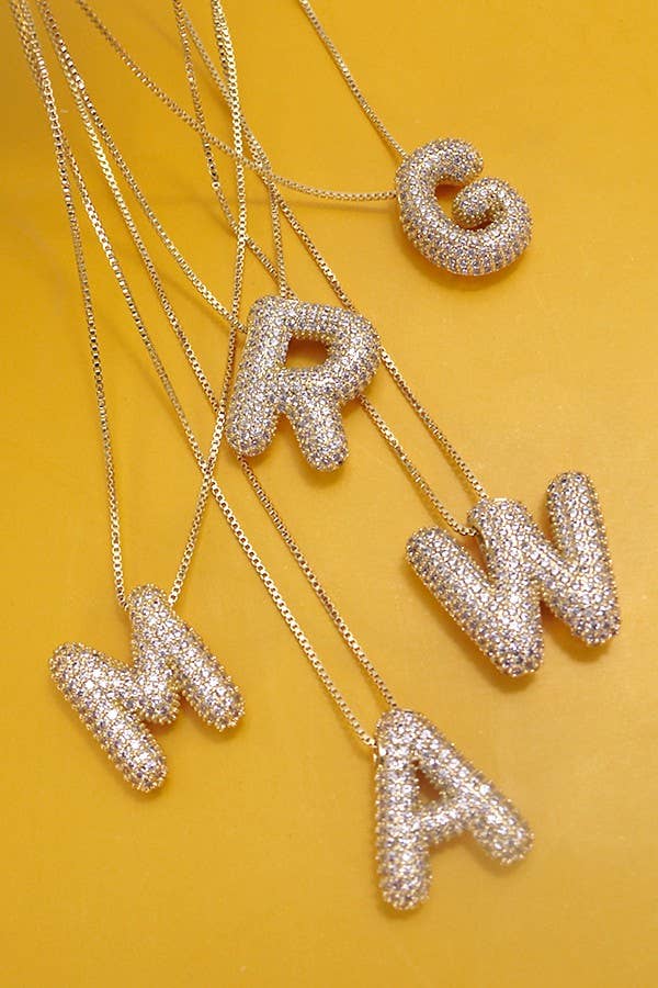 Initial Pavé Bubble Balloon Necklace in Gold