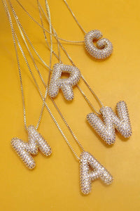 Initial Pavé Bubble Balloon Necklace in Silver