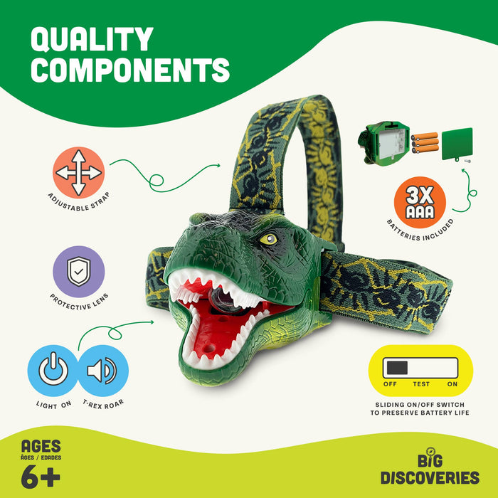 DinoBryte Dinosaur Headlamp - T-Rex Toy Headlight for Kids