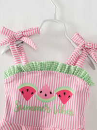 Pink Stripe Watermelon Ruffle Girl’s One Piece Swimsuit