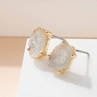 Druzy Sparkly Stone Crystals Stud Earrings: Rose Gold