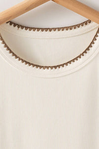 Knit Tank Top With Embroidered Neckline in Ivory