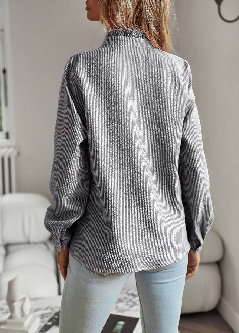 Pinstripe Ruffle Button Down in Black/White