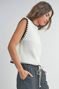 Solid Cap Sleeve Sweater Vest in Ivory and Black